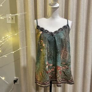 EMERY ROSE Plus Size Vacation Floral Print Lace Patchwork Camisole 1XL Curve